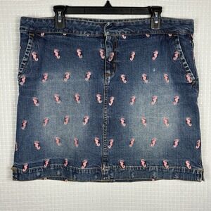 VTG Lilly Pulitzer Seahorse‎ Denim Mini Skirt Womens Size 12 Coastal Preppy Y2K